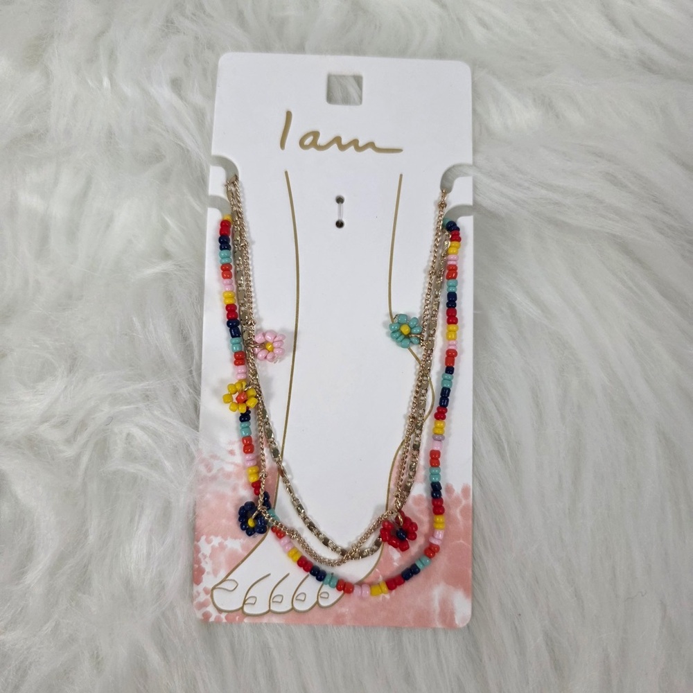 Iam Floral Colorful Beaded Anklet Set